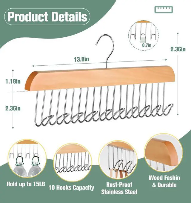Alt view image 6 of 7 - 2 Pack Bra Hangers for Closet Organizer, Wood Tank Top Hangers Space Saving