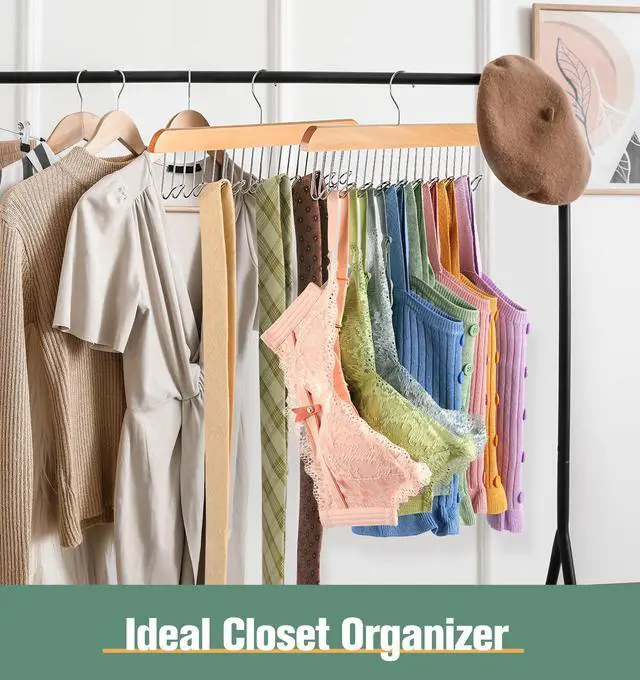Alt view image 7 of 7 - 2 Pack Bra Hangers for Closet Organizer, Wood Tank Top Hangers Space Saving