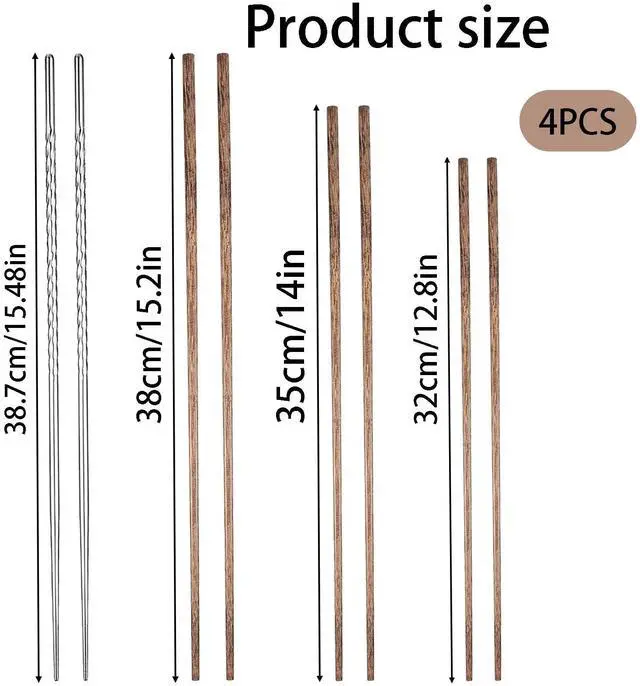 Alt view image 2 of 7 - Cooking Chopsticks Set, Wooden & Stainless Steel Chopsticks