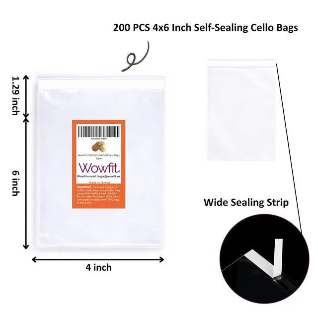Alt view image 3 of 7 - 200 CT 4x6 Clear Cookie Bags for Packaging, Self Adhesive Snack Bags