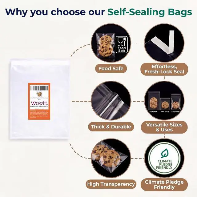 Alt view image 4 of 7 - 200 CT 4x6 Clear Cookie Bags for Packaging, Self Adhesive Snack Bags