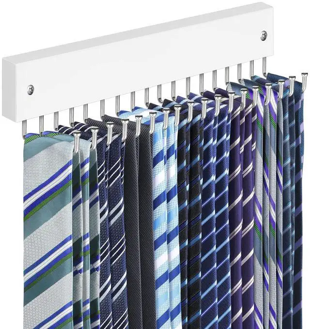 Main image of Tie Rack Belt Hanger Wall Mounted Tie Organizer White 1 Pack