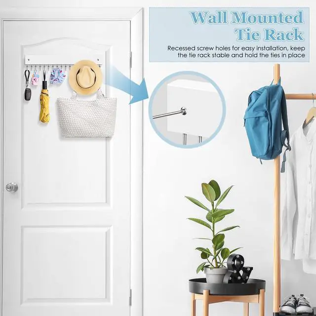 Alt view image 2 of 7 - Tie Rack Belt Hanger Wall Mounted Tie Organizer White 1 Pack