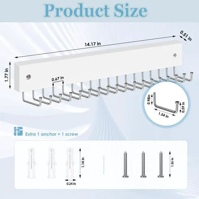 Alt view image 7 of 7 - Tie Rack Belt Hanger Wall Mounted Tie Organizer White 1 Pack