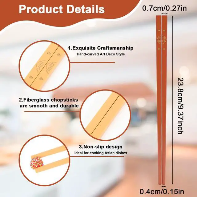 Alt view image 2 of 7 - 5 Pairs Reusable Chopsticks - 9.45 Inch Chopsticks Dishwasher Safe