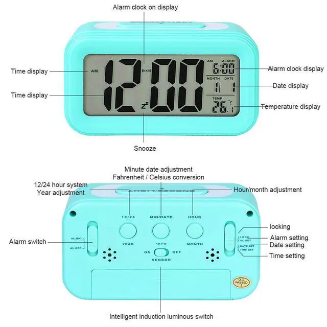 Alt view image 2 of 6 - LED Digital Alarm Clock Backlight Snooze Mute Calendar Desktop Electronic Bcaklight Table Clocks Desktop Clock (Blue)