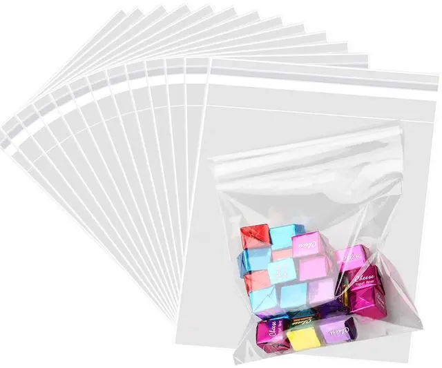 Main image of 200 pcs Clear 6x6 inch Resealable Cello Cellophane Treat Bags Self Adhesive Cookie Candy Bags Opp Self Sealing Plastic Gift Bags Party Favor Bags 1.4 Mil for Bakery Crafts Candles