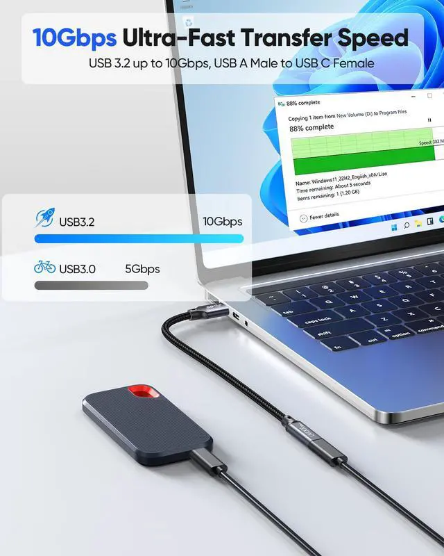 Alt view image 4 of 7 - USB C Female to USB A Male Adapter 10Gbps Data Transfer Cable 60W&3A