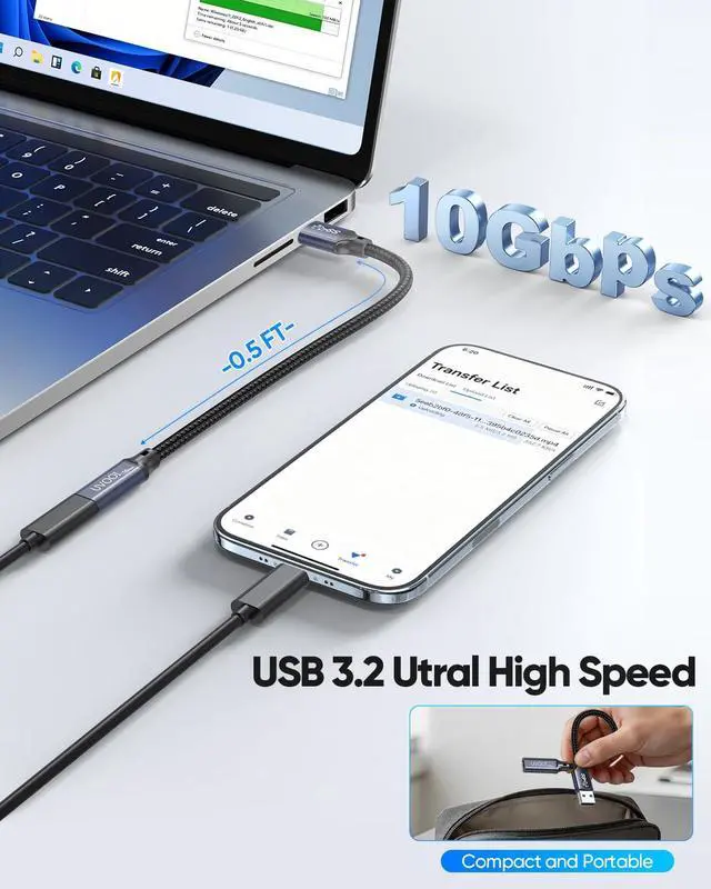 Alt view image 5 of 7 - USB C Female to USB A Male Adapter 10Gbps Data Transfer Cable 60W&3A