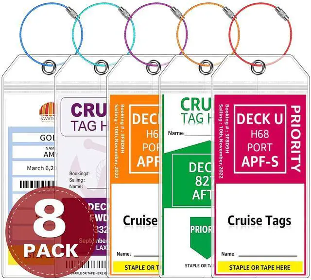 Main image of Luggage Tags for Cruise Ships 8 Pack Clear Bag Tags for Luggage Waterproof Sturdy Cruise Essentials Must Haves for NCL, Princess, Carnival (8 Pack - Steel Rings)