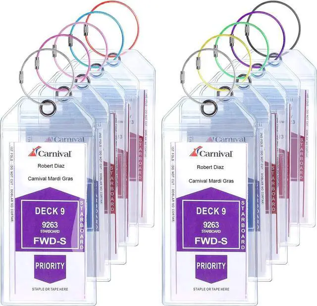 Main image of Cruise Luggage Tag Holders,10 Pack, Clear, Waterproof, Wide Zip Seal, for Carnival, Norwegian, Princess & MSC Cruises