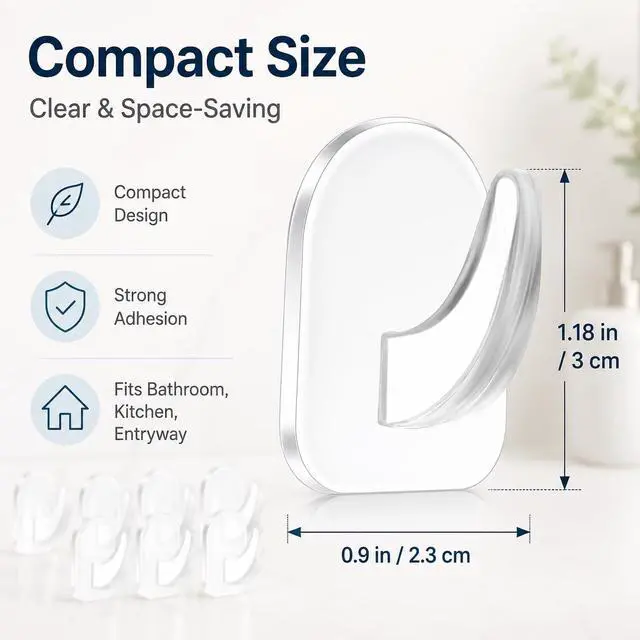 Alt view image 5 of 7 - 20 Pack Invisible Adhesive Hooks Heavy Duty Clear Wall Hangers, Damage-Free Removable Hooks for Bathroom, Kitchen Home Organization