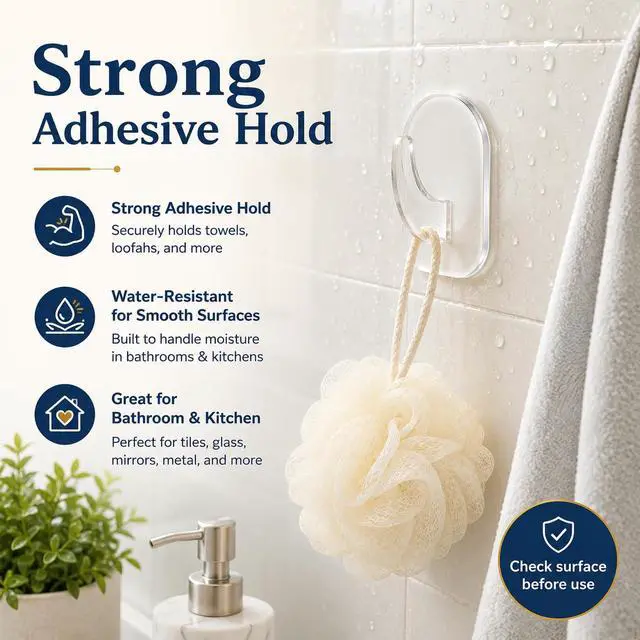 Alt view image 6 of 7 - 20 Pack Invisible Adhesive Hooks Heavy Duty Clear Wall Hangers, Damage-Free Removable Hooks for Bathroom, Kitchen Home Organization