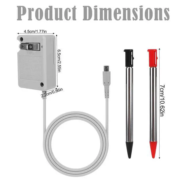 Alt view image 2 of 7 - Charger for 3DS with 2 Stylus Pens, AC Wall Adapter Game Charger for Dsi Ndsi 3DS 3DSXL New 3Dsll 2DS Dsixl