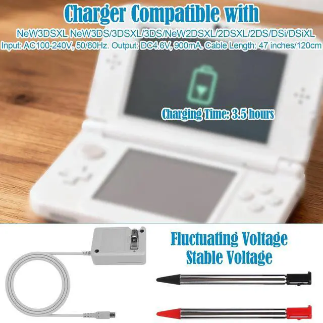 Alt view image 5 of 7 - Charger for 3DS with 2 Stylus Pens, AC Wall Adapter Game Charger for Dsi Ndsi 3DS 3DSXL New 3Dsll 2DS Dsixl