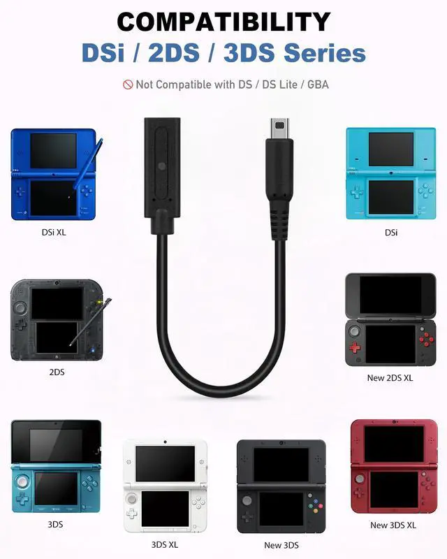 Alt view image 2 of 7 - USB-C to 3DS Charger Cable for Nintendo 3DS / 2DS / DSi USB-C Female Input Supports 5V PD & Standard USB-C Chargers
