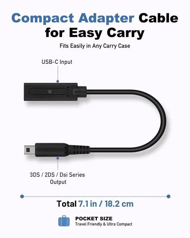 Alt view image 5 of 7 - USB-C to 3DS Charger Cable for Nintendo 3DS / 2DS / DSi USB-C Female Input Supports 5V PD & Standard USB-C Chargers