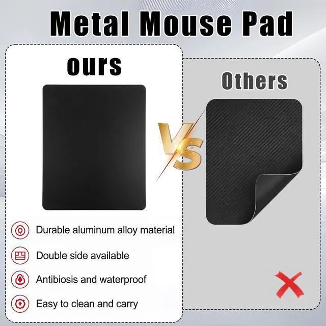 Alt view image 5 of 7 - Hard Metal Mouse Pad for Desk, Aluminum Mouse Pad with Stable Rubber Base, Firm Mousepad Gaming Mousepad No Smell Waterproof Fast and Accurate Mouses Control for Travel and Home Office (Black)