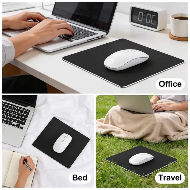 Alt view image 6 of 7 - Hard Metal Mouse Pad for Desk, Aluminum Mouse Pad with Stable Rubber Base, Firm Mousepad Gaming Mousepad No Smell Waterproof Fast and Accurate Mouses Control for Travel and Home Office (Black)