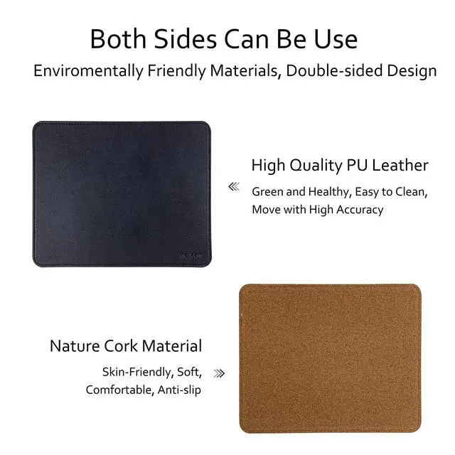 Alt view image 2 of 7 - PU Leather Mouse Pad with Stitched Edge, Wood Mousepad, Waterproof Gaming Mouse Pad Mat for Computers, Laptop, Office & Home, 10.2" x 8.3", 1 Pack (Black)