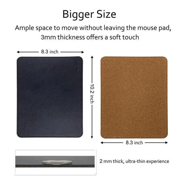 Alt view image 3 of 7 - PU Leather Mouse Pad with Stitched Edge, Wood Mousepad, Waterproof Gaming Mouse Pad Mat for Computers, Laptop, Office & Home, 10.2" x 8.3", 1 Pack (Black)