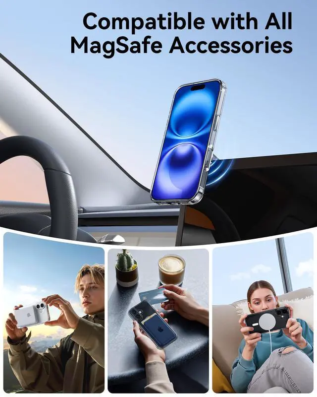 Alt view image 3 of 7 - for iPhone 16 Case, Compatible with MagSafe, Shockproof Military-Grade Protection Cover, Slim Anti-Yellowing and Anti-Scratch Megnetic Phone Case for iPhone 16 (6.1 inch), Clear