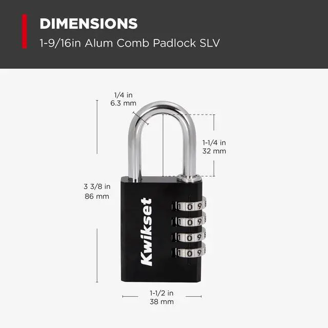 Alt view image 3 of 6 - Aluminum Combination Padlock, Resettable 4-Digit, 1-Pack, Black