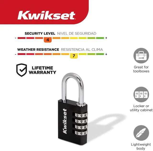 Alt view image 2 of 6 - Aluminum Combination Padlock, Resettable 4-Digit, 1-Pack, Black