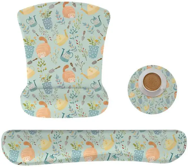 Main image of Ergonomic Memory Foam Keyboard Mouse Pad Set with Wrist Rest Support,Non-Slip Hand Wrist Cushion for Laptop/Notebook/Desktop/Computer/Gaming/Office,Easy Typing& Pain Relief (Ginger Cats)