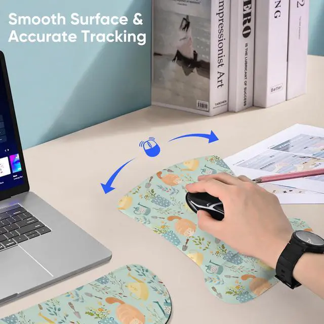 Alt view image 3 of 7 - Ergonomic Memory Foam Keyboard Mouse Pad Set with Wrist Rest Support,Non-Slip Hand Wrist Cushion for Laptop/Notebook/Desktop/Computer/Gaming/Office,Easy Typing& Pain Relief (Ginger Cats)
