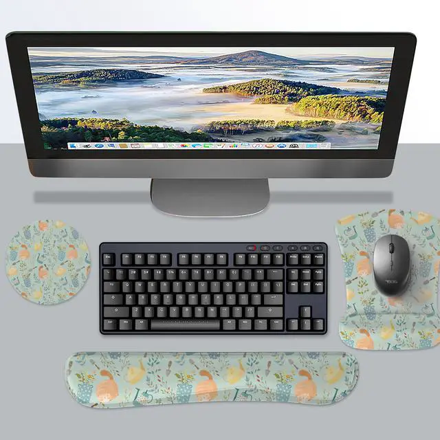 Alt view image 5 of 7 - Ergonomic Memory Foam Keyboard Mouse Pad Set with Wrist Rest Support,Non-Slip Hand Wrist Cushion for Laptop/Notebook/Desktop/Computer/Gaming/Office,Easy Typing& Pain Relief (Ginger Cats)