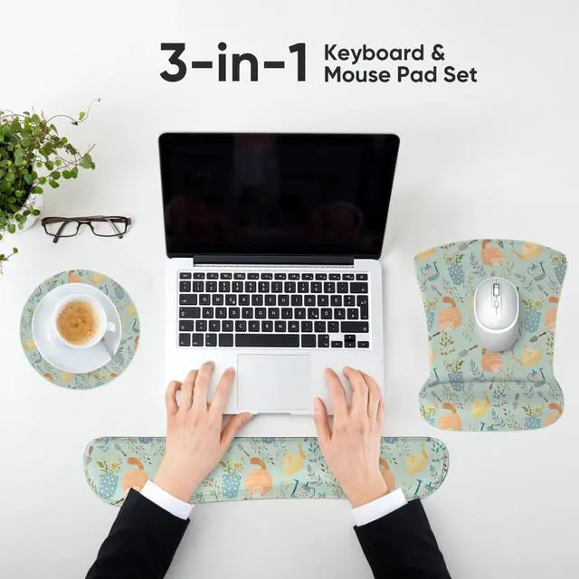 Alt view image 6 of 7 - Ergonomic Memory Foam Keyboard Mouse Pad Set with Wrist Rest Support,Non-Slip Hand Wrist Cushion for Laptop/Notebook/Desktop/Computer/Gaming/Office,Easy Typing& Pain Relief (Ginger Cats)