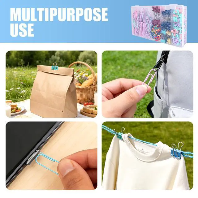 Alt view image 7 of 7 - 500 PCS Paper Clips and Binder Clips Assorted Sizes, Colorful Metal Office Clips Push Pin Rubber Bands Set, for Home, School,Office Supplies,Document Organizing (Colored)