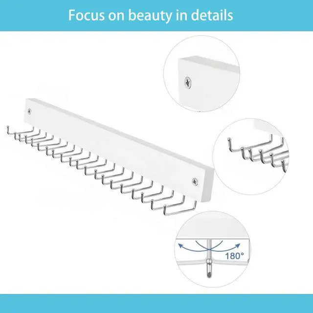 Alt view image 3 of 5 - Wall-Mounted Belt Hanger, Wood Rack with 20 Rotating Hooks