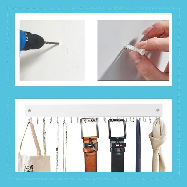Alt view image 4 of 5 - Wall-Mounted Belt Hanger, Wood Rack with 20 Rotating Hooks