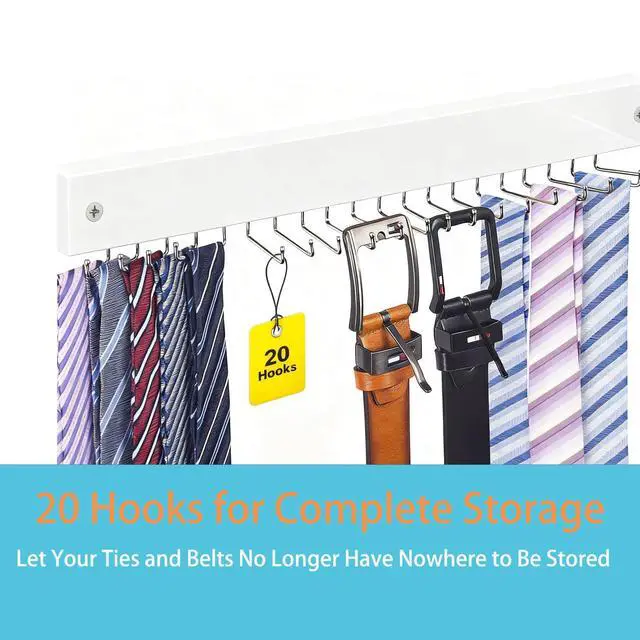 Alt view image 5 of 5 - Wall-Mounted Belt Hanger, Wood Rack with 20 Rotating Hooks