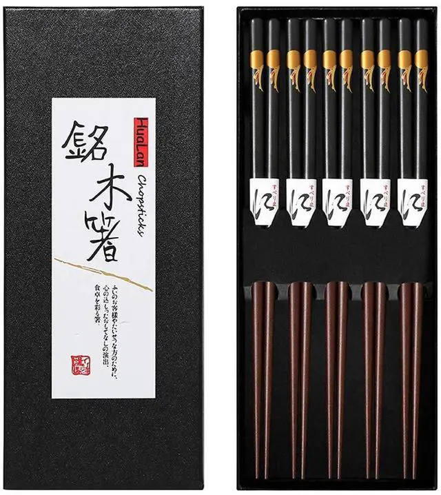 Main image of Japanese Natural Wood Chopstick Set Reusable Classic Style Chopsticks Non-slip Design Chop Sticks 5 Pairs Gift Set