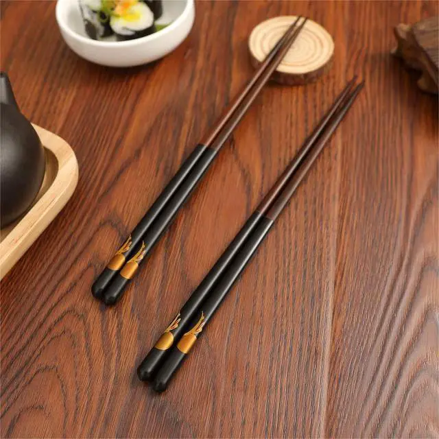 Alt view image 4 of 7 - Japanese Natural Wood Chopstick Set Reusable Classic Style Chopsticks Non-slip Design Chop Sticks 5 Pairs Gift Set