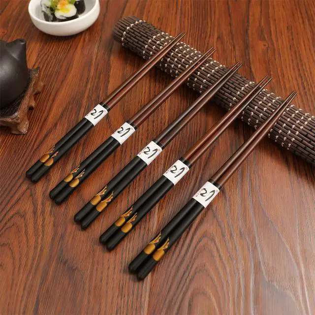 Alt view image 5 of 7 - Japanese Natural Wood Chopstick Set Reusable Classic Style Chopsticks Non-slip Design Chop Sticks 5 Pairs Gift Set