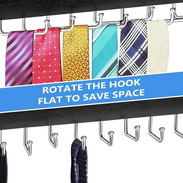 Alt view image 2 of 7 - Tie Rack Wall Mounted, Tie, Belt and Scarf Hanger 20 Hook, Tie and Belt Organizer