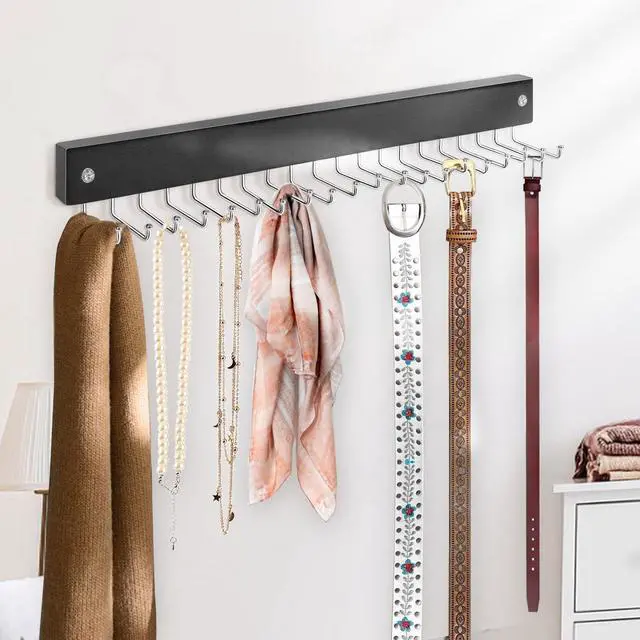 Alt view image 5 of 7 - Tie Rack Wall Mounted, Tie, Belt and Scarf Hanger 20 Hook, Tie and Belt Organizer
