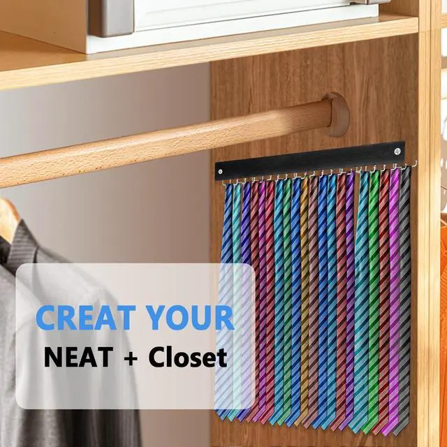 Alt view image 7 of 7 - Tie Rack Wall Mounted, Tie, Belt and Scarf Hanger 20 Hook, Tie and Belt Organizer