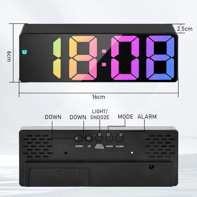 Alt view image 2 of 7 - Digital Alarm Clock, LED Clock with Big Display, Bedside Alarm Clock, Battery Powered Clock, Alarm Clock with Snooze Temperature Date Brightness Adjustable Voice Control for Home Office