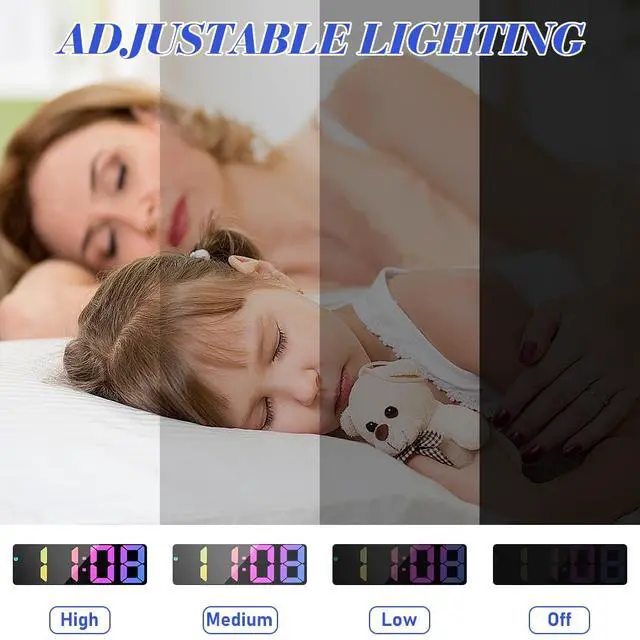 Alt view image 4 of 7 - Digital Alarm Clock, LED Clock with Big Display, Bedside Alarm Clock, Battery Powered Clock, Alarm Clock with Snooze Temperature Date Brightness Adjustable Voice Control for Home Office