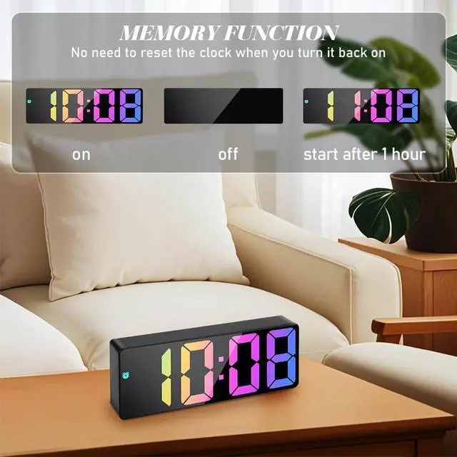 Alt view image 7 of 7 - Digital Alarm Clock, LED Clock with Big Display, Bedside Alarm Clock, Battery Powered Clock, Alarm Clock with Snooze Temperature Date Brightness Adjustable Voice Control for Home Office