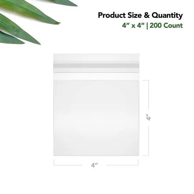 Alt view image 2 of 6 - 4 x 4 Inch Cellophane Bags 200 Pack Clear Self-Sealing Resealable Treat Bags for Cookies, Candy, Pastries, Party Favors, Square Cello Packaging