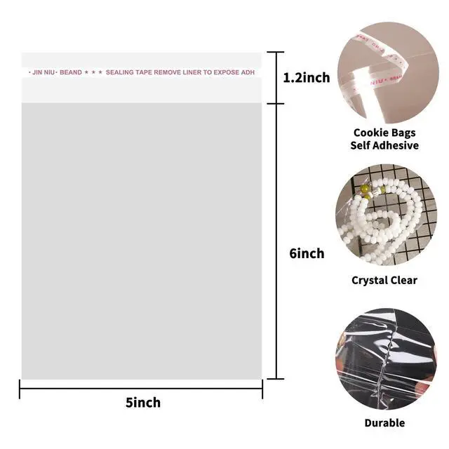 Alt view image 6 of 7 - Cookie Bags with Seal, 200 Pcs 5x6 Inch Clear Self Sealing Cellophane Bags for Cookie Packaging Resealable Cello Treat Bag Plastic Individual Cookies Bag for Gift Giving Favors Candy Wrappers