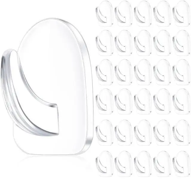 Main image of 30 Pieces Clear Adhesive Wall Hooks for Hanging, Transparent Reusable Seamless Hooks Small Acrylic Sticky Hangers with Non Marking Sticker for Kitchen Bathroom Bedroom Office