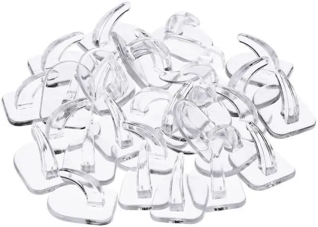 Alt view image 4 of 7 - 30 Pieces Clear Adhesive Wall Hooks for Hanging, Transparent Reusable Seamless Hooks Small Acrylic Sticky Hangers with Non Marking Sticker for Kitchen Bathroom Bedroom Office
