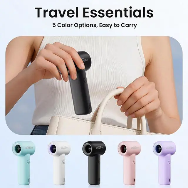 Alt view image 6 of 6 - Portable Handheld Fan, High Speed Turbo Mini Fan with 5 Speeds, 3000mAh USB-C Rechargeable Personal Fan, LED Digital Display, Small Pocket Fan for Travel, Camping, Concerts, Makeup (Black)